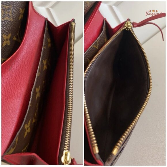 Authentic Louis Vuitton Monogram Canvas Leather Red Emilie Long Wallet CA2163 - Picture 11 of 13